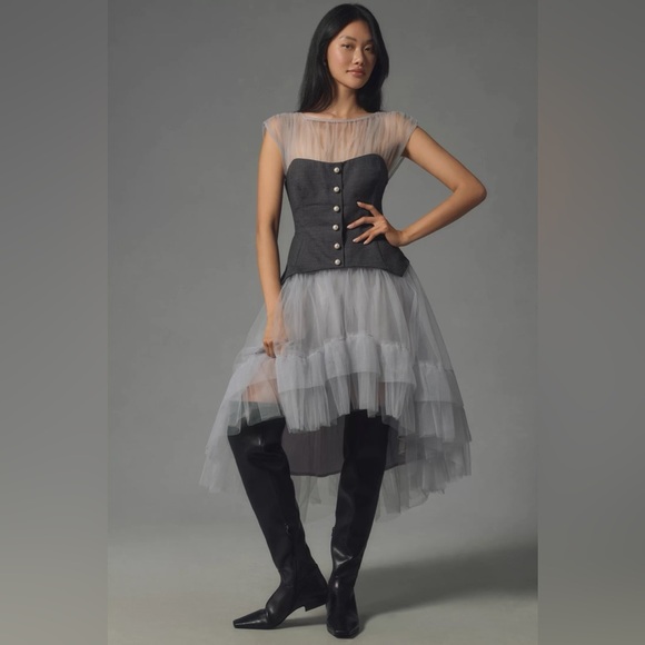 By Anthropologie Sheer Tulle Corset Twofer Midi Dress - Picture 6 of 9